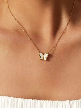 18K Gold Plated White Butterfly Pendant Necklace